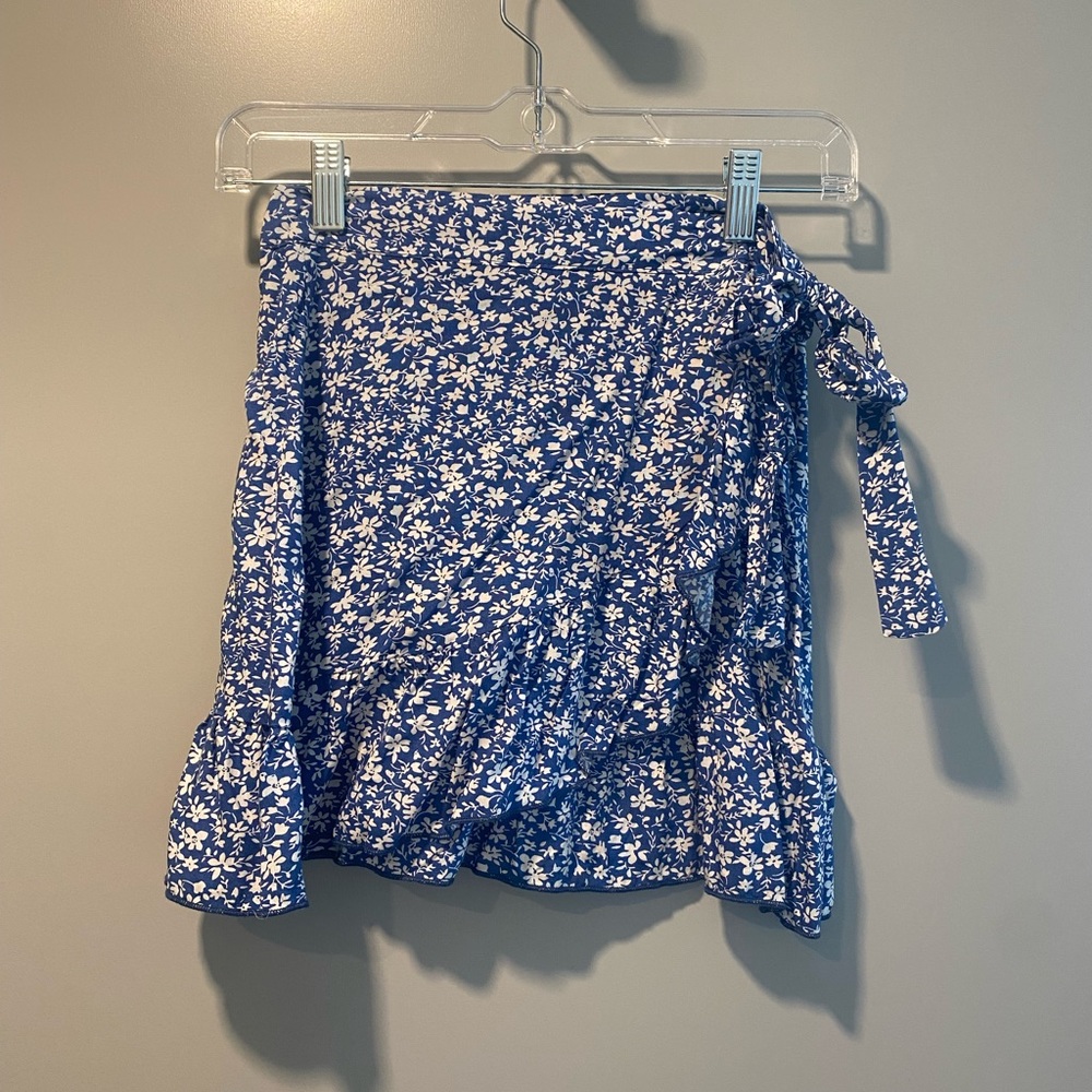 Blue Floral Wrap Skirt